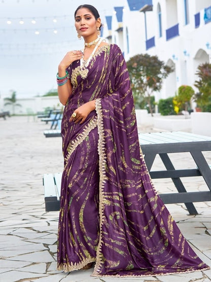 Purple Pure Velvet Chiffon With Embroidery Work Chiffon Saree 