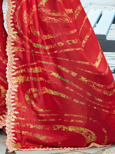 Red Pure Velvet Chiffon With Embroidery Work Chiffon Saree 