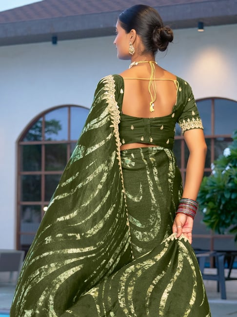 Green Pure Velvet Chiffon With Embroidery Work Chiffon Saree 