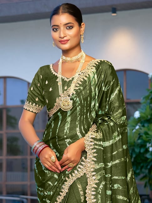 Green Pure Velvet Chiffon With Embroidery Work Chiffon Saree 