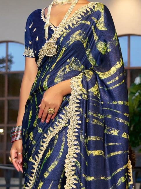 Navy Blue Pure Velvet Chiffon With Embroidery Work Chiffon Saree 