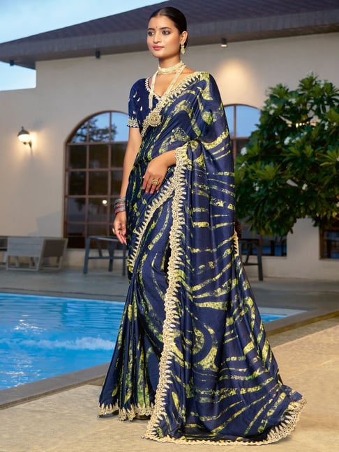 Navy Blue Pure Velvet Chiffon With Embroidery Work Chiffon Saree 