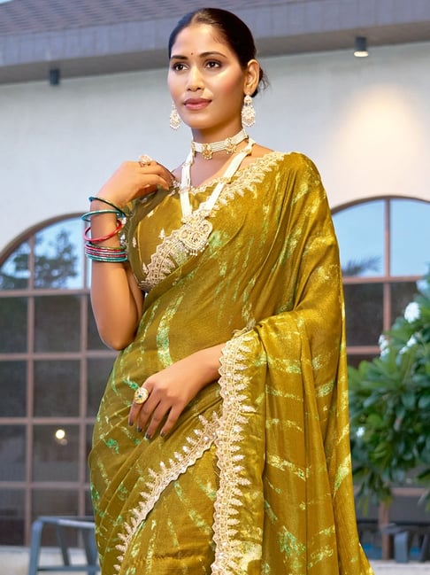 Yellow Pure Velvet Chiffon With Embroidery Work Chiffon Saree 