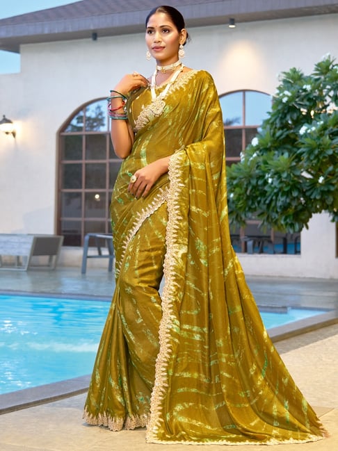 Yellow Pure Velvet Chiffon With Embroidery Work Chiffon Saree 