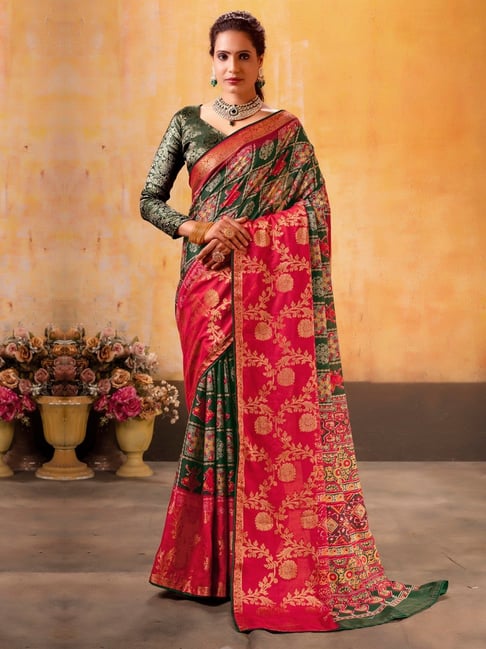 Mahendi Green Pure Maslin Jeqard Silk Patan Patola Silk Saree 
