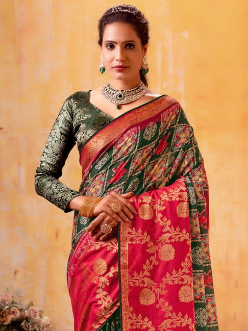 Mahendi Green Pure Maslin Jeqard Silk Patan Patola Silk Saree 