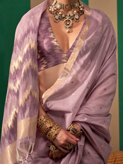 Dusty Lavender Spun Silk Handloom Saree with Woven Pallu