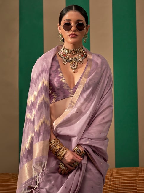 Dusty Lavender Spun Silk Handloom Saree with Woven Pallu