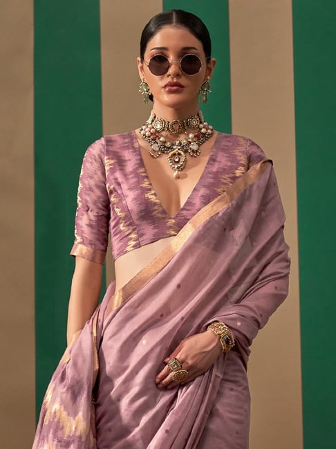 Dusty Lavender Spun Silk Handloom Saree with Woven Pallu