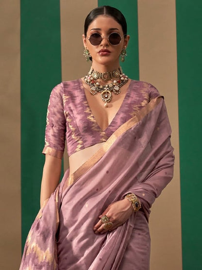 Dusty Lavender Spun Silk Handloom Saree with Woven Pallu