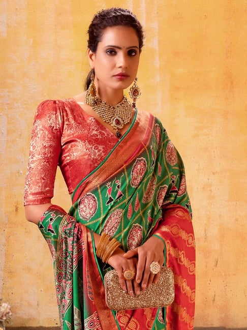 Green Pure Maslin Jeqard Silk Patan Patola Silk Saree 