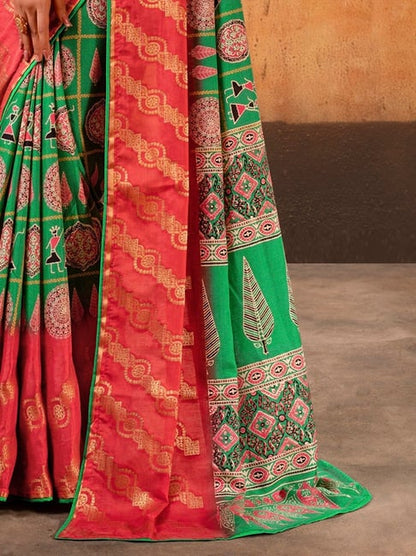 Green Pure Maslin Jeqard Silk Patan Patola Silk Saree 