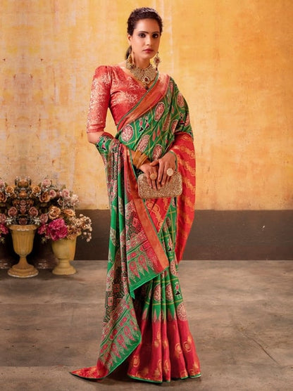 Green Pure Maslin Jeqard Silk Patan Patola Silk Saree 