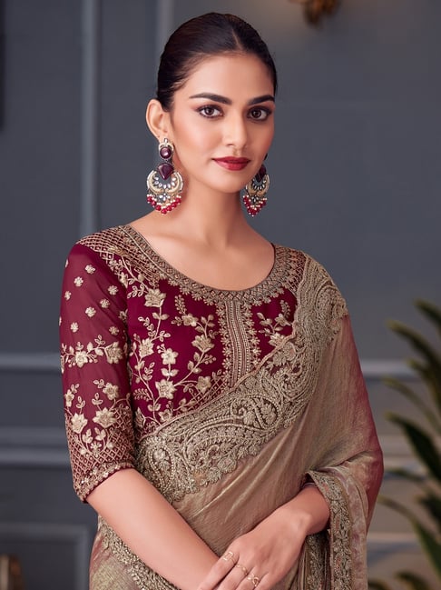 Chikoo Pure Georgette Chiffon With Embroidery Sequins Saree 