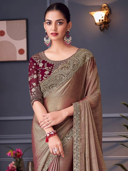 Chikoo Pure Georgette Chiffon With Embroidery Sequins Saree 