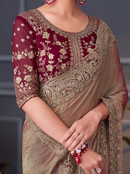 Chikoo Pure Georgette Chiffon With Embroidery Sequins Saree 