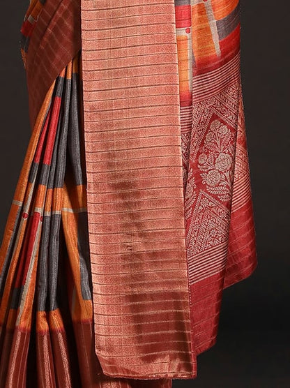Orange Pure Handi Silk Handloom Saree Row Silk Saree Anant Tex Exports Pvt.Ltd..