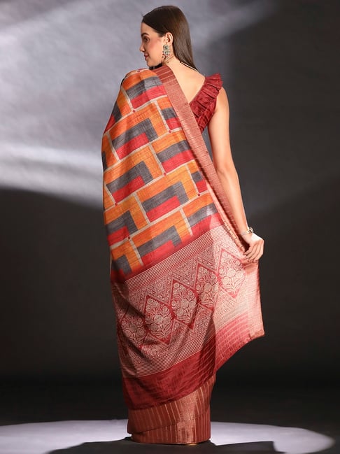 Orange Pure Handi Silk Handloom Saree Row Silk Saree Anant Tex Exports Pvt.Ltd..
