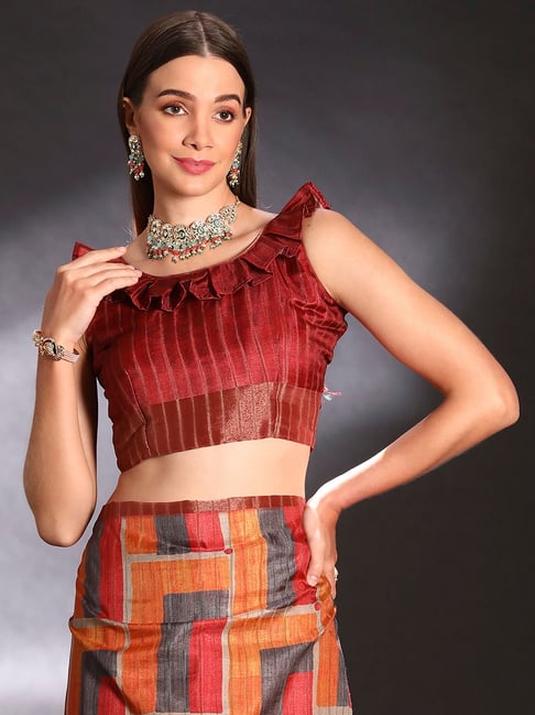 Orange Pure Handi Silk Handloom Saree Row Silk Saree Anant Tex Exports Pvt.Ltd..