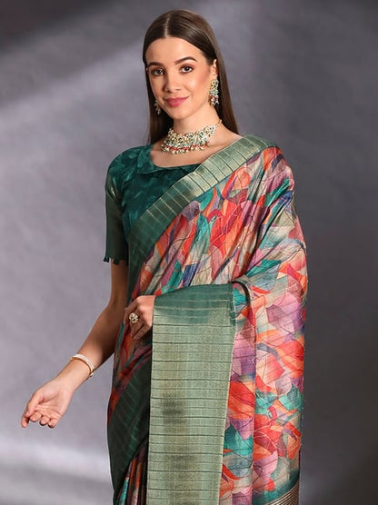 Green Pure Handi Silk Handloom Saree Row Silk Saree Anant Tex Exports Pvt.Ltd..