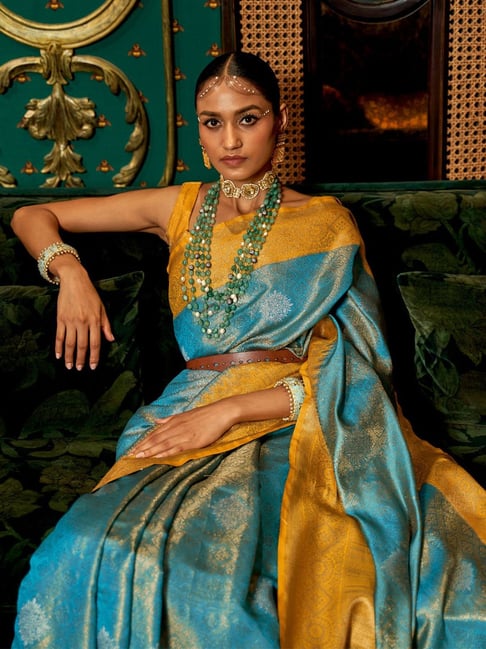 Blue Soft Silk Zari Base Handloom Soft Silk Saree Banarasi Saree Anant Tex Exports Pvt.Ltd..