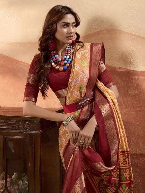 Mustard Pure Soft Cotton Blend Printed Saree 