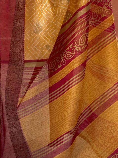 Yellow Pure Soft Cotton Blend Printed Saree 