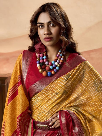 Yellow Pure Soft Cotton Blend Printed Saree 