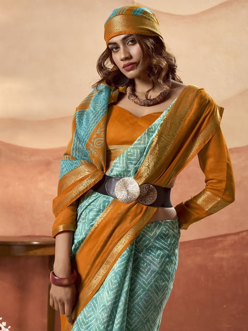 Green Pure Soft Cotton Blend Printed Saree 