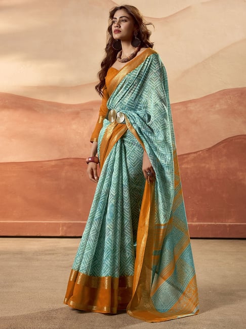 Green Pure Soft Cotton Blend Printed Saree 