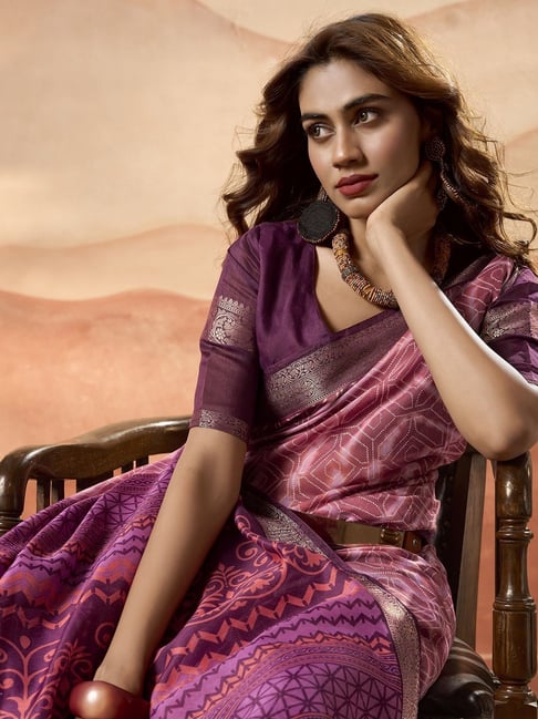 Purple Pure Soft Cotton Blend Printed Saree 