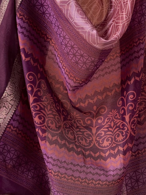 Purple Pure Soft Cotton Blend Printed Saree 