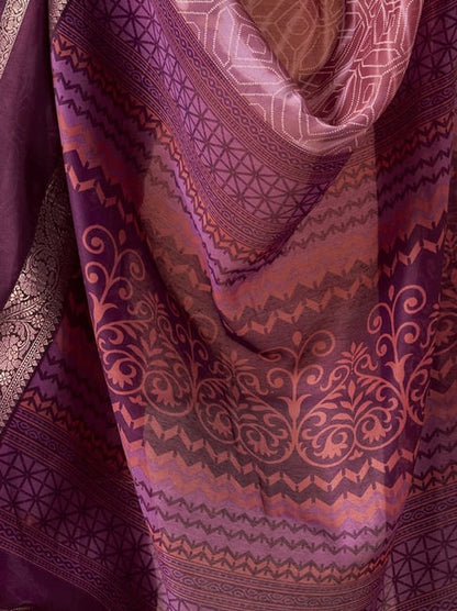 Purple Pure Soft Cotton Blend Printed Saree 