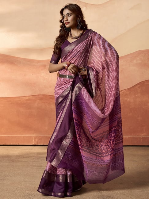 Purple Pure Soft Cotton Blend Printed Saree 