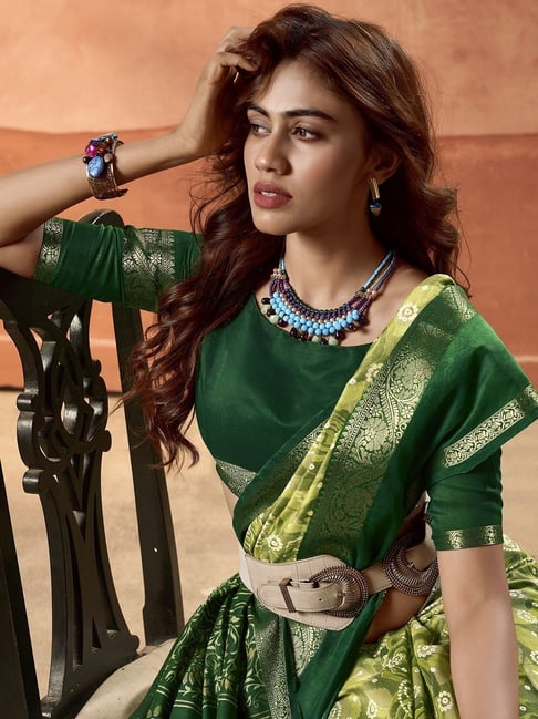 Green Pure Soft Cotton Blend Printed Saree ##color## Cotton Saree with premium fabric and embroidery