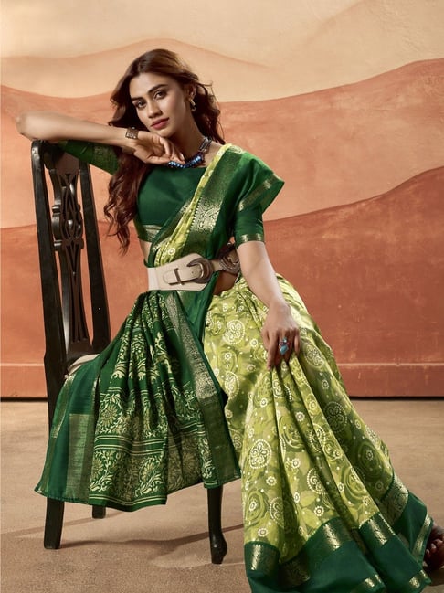 Green Pure Soft Cotton Blend Printed Saree 