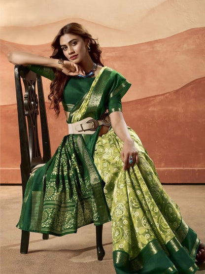 Green Pure Soft Cotton Blend Printed Saree 