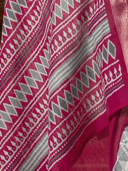 Grey Pure Soft Cotton Blend Printed Saree 