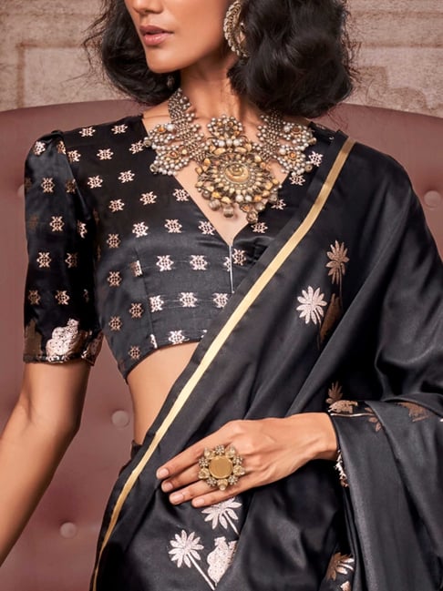 Black Pure Satin Handloom Weaving Saree ##color## Satin Handloom Weaving Saree with premium fabric and embroidery