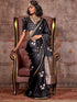 Black Pure Satin Handloom Weaving Saree 