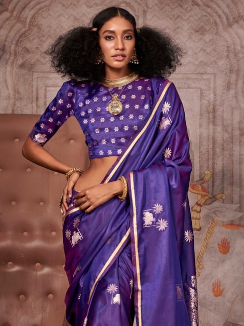 Purple Pure Satin Handloom Weaving Saree 