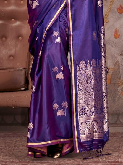 Purple Pure Satin Handloom Weaving Saree 