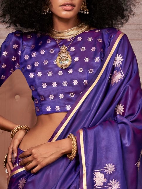 Purple Pure Satin Handloom Weaving Saree 