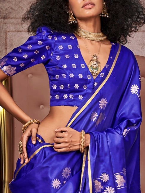 Blue Pure Satin Handloom Weaving Saree 