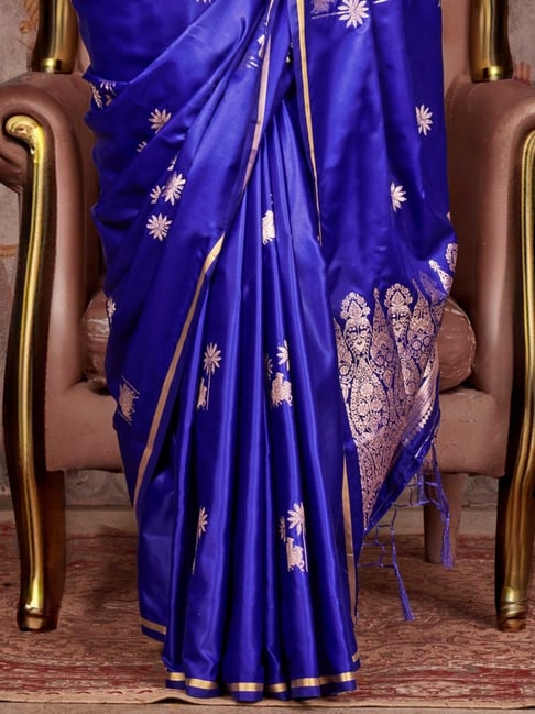 Blue Pure Satin Handloom Weaving Saree 