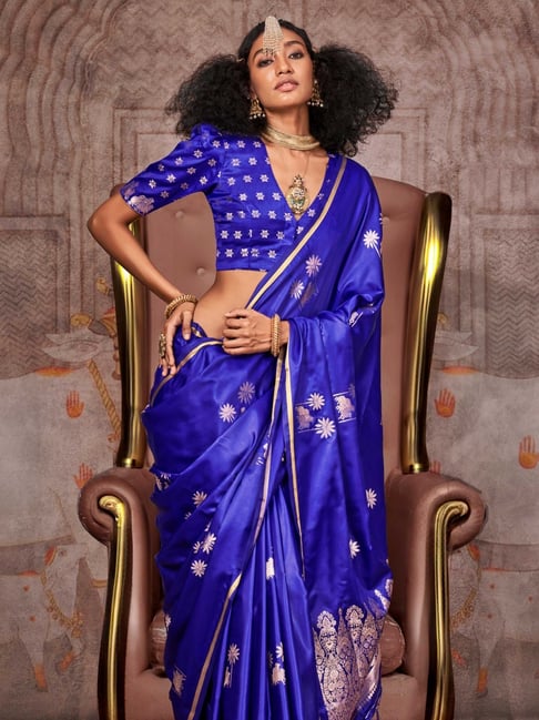 Blue Pure Satin Handloom Weaving Saree 