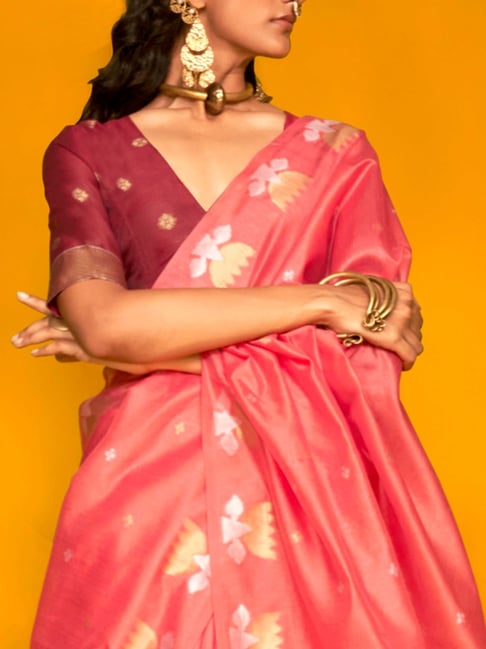 Pink Tussar Handloom Silk Saree 