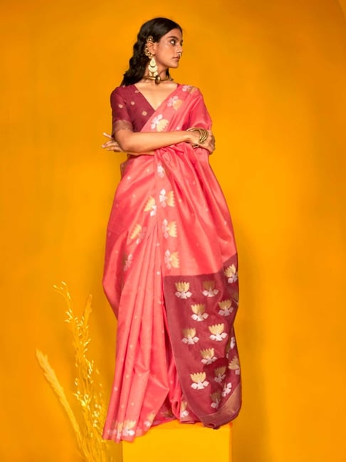 Pink Tussar Handloom Silk Saree 