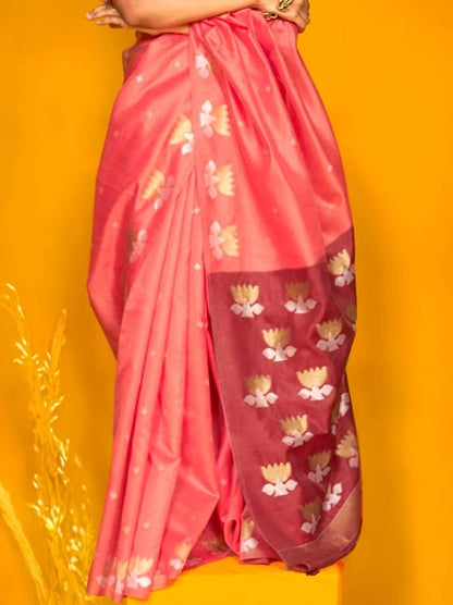Pink Tussar Handloom Silk Saree 