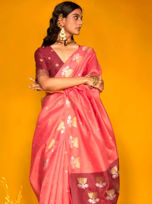 Pink Tussar Handloom Silk Saree 